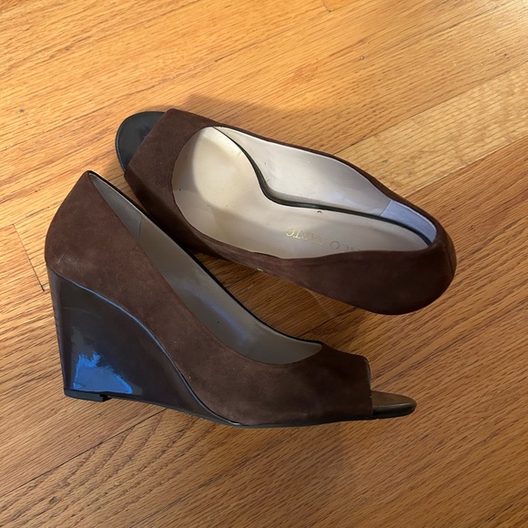 Franco Sarto Brown open toe suede pump with patient leather 3inch heels….Sz10 - Picture 3 of 6